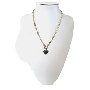 Hot Pink Round Micro Pavé Gold Tone Puffed Heart Necklace 20"